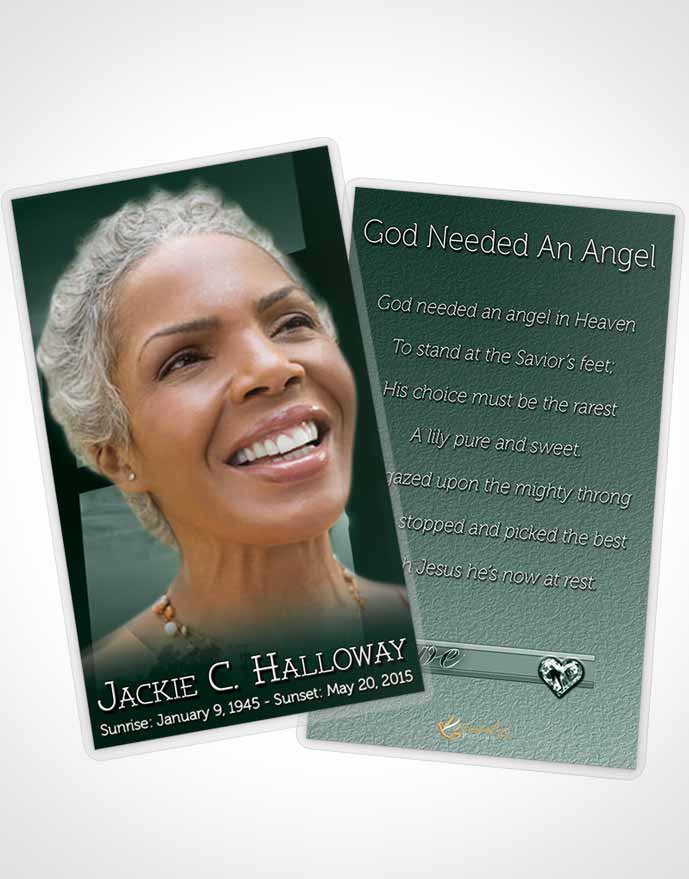 Funeral Prayer Card Template Emerald Cross in the Sky