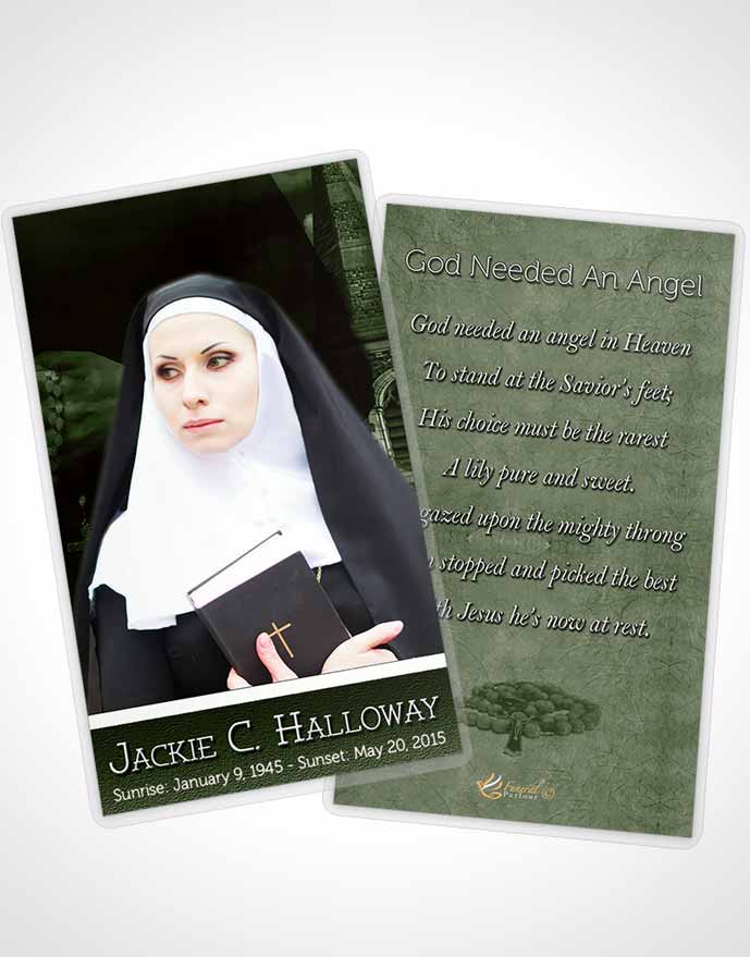 Funeral Prayer Card Template Emerald Heavenly Nun