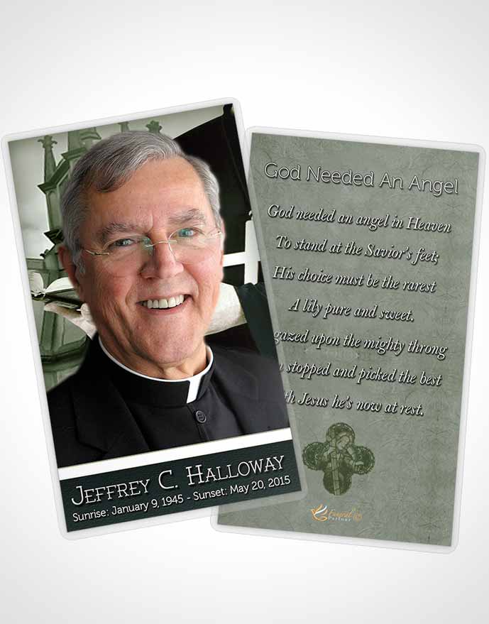 Funeral Prayer Card Template Emerald Heavenly Priest