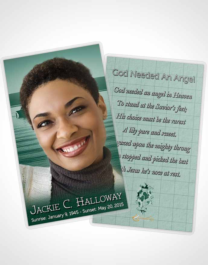 Funeral Prayer Card Template Emerald Ocean Sunset
