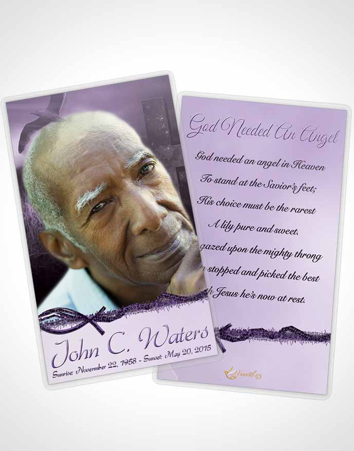 Funeral Prayer Card Template Evening Cross Lavender Honor