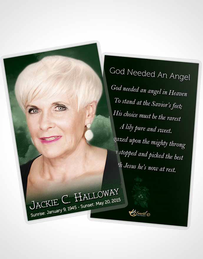 Funeral Prayer Card Template Fiery Emerald Clouds