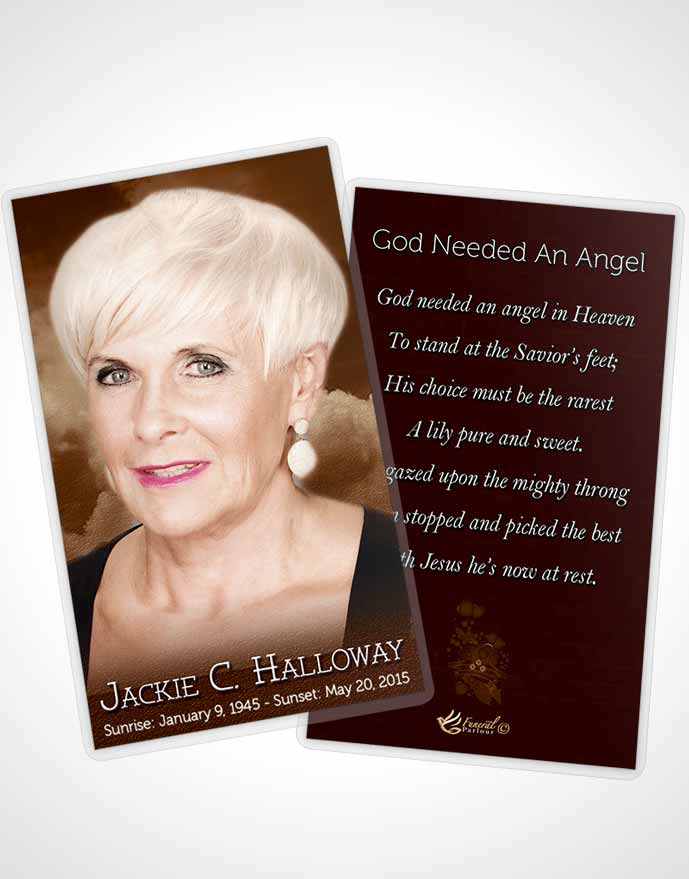 Funeral Prayer Card Template Fiery Golden Clouds