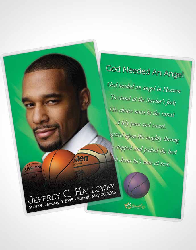 Funeral Prayer Card Template Forest Basketball Lover Dark