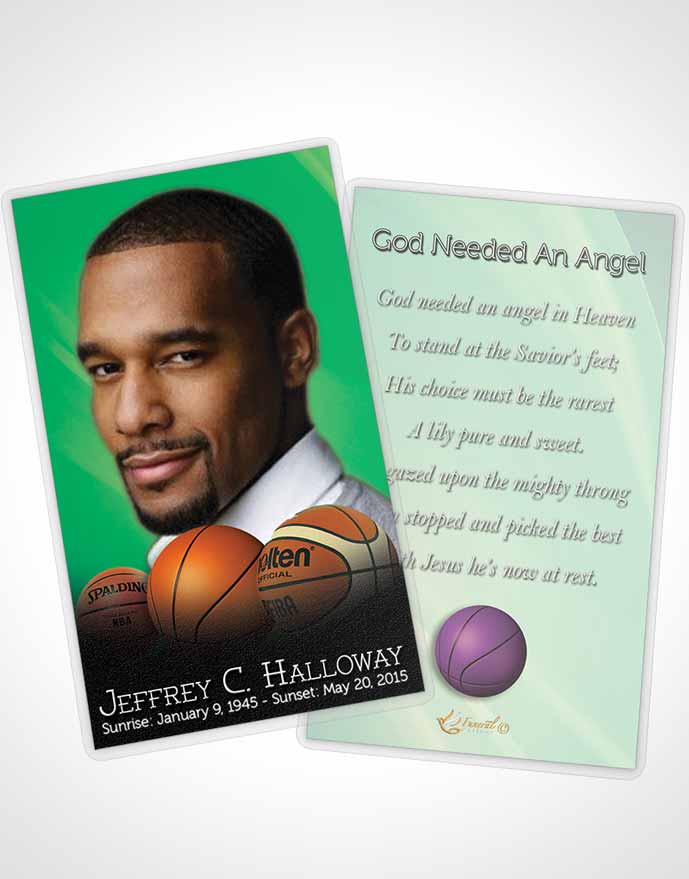 Funeral Prayer Card Template Forest Basketball Lover Light
