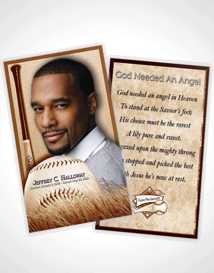 Funeral Prayer Card Template Golden Baseball Star Dark