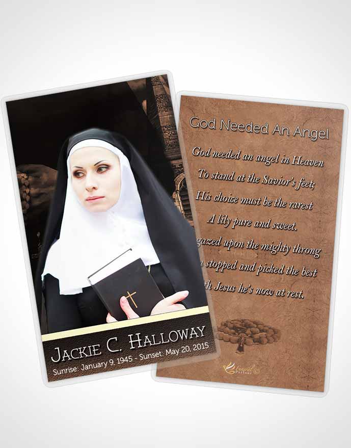 Funeral Prayer Card Template Golden Heavenly Nun