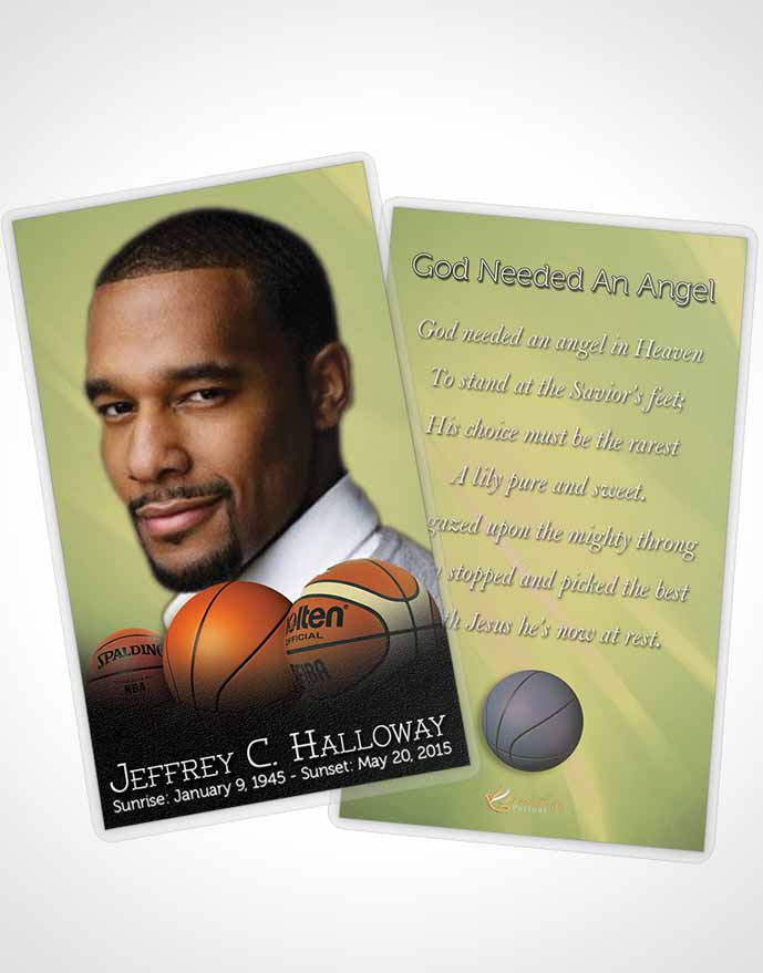 Funeral Prayer Card Template Golden Leaf Basketball Lover Dark