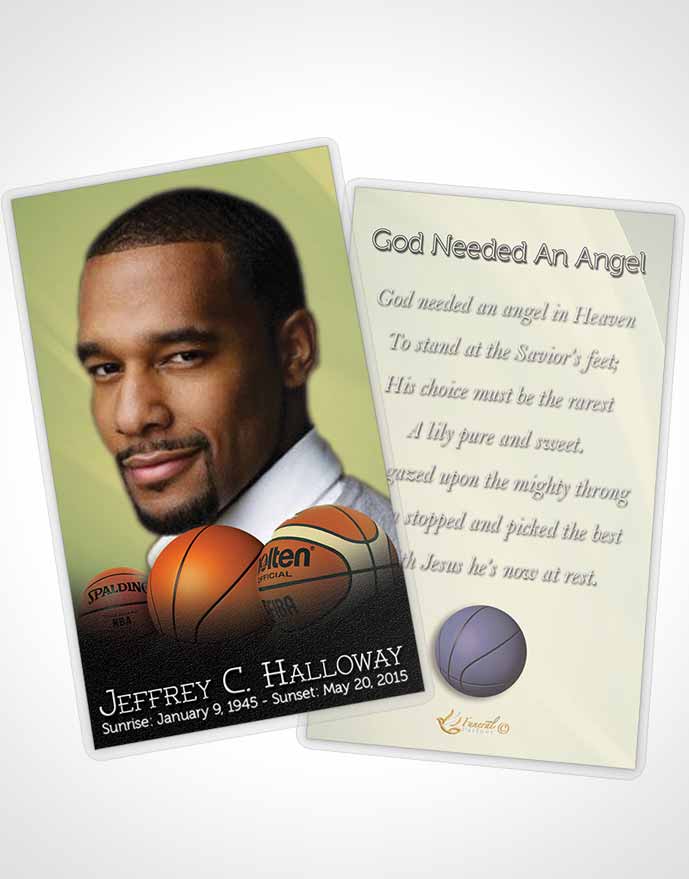 Funeral Prayer Card Template Golden Leaf Basketball Lover Light