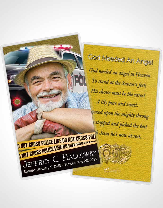 Funeral Prayer Card Template Golden Police On Duty