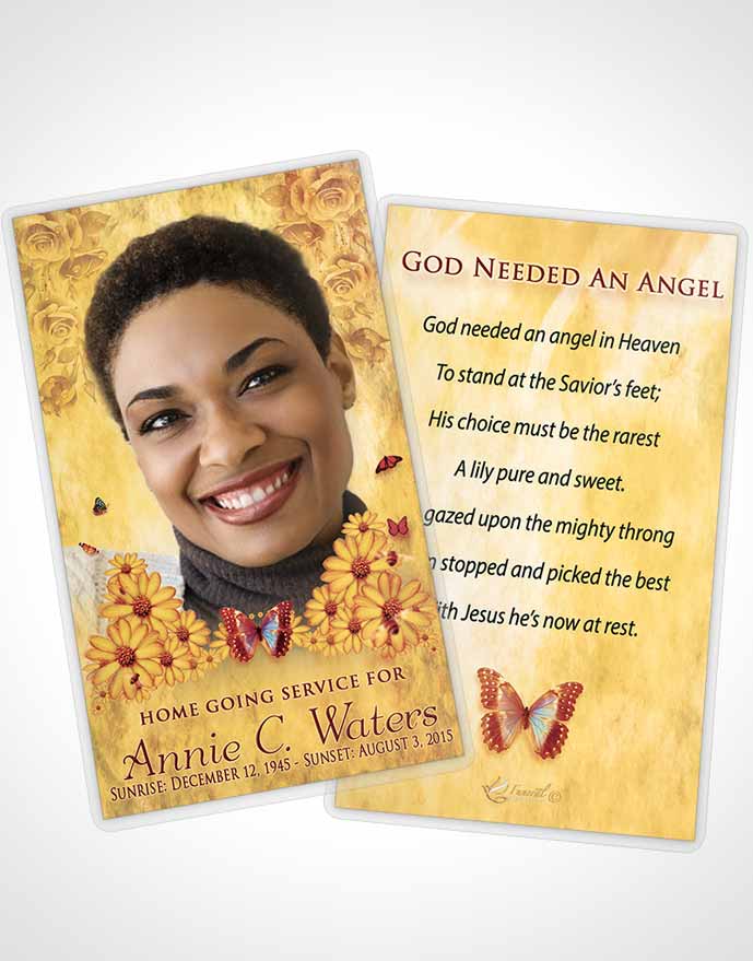 Funeral Prayer Card Template Golden Sunny Sunflowers