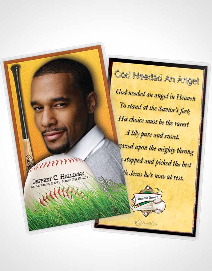 Funeral Prayer Card Template Golden Sunrise Baseball Star Dark