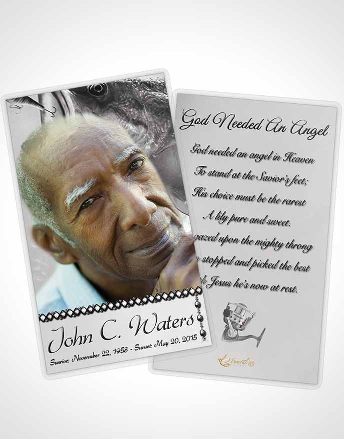 Funeral Prayer Card Template Gone Fishing Black and White