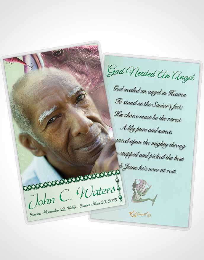 Funeral Prayer Card Template Gone Fishing Emerald Waters