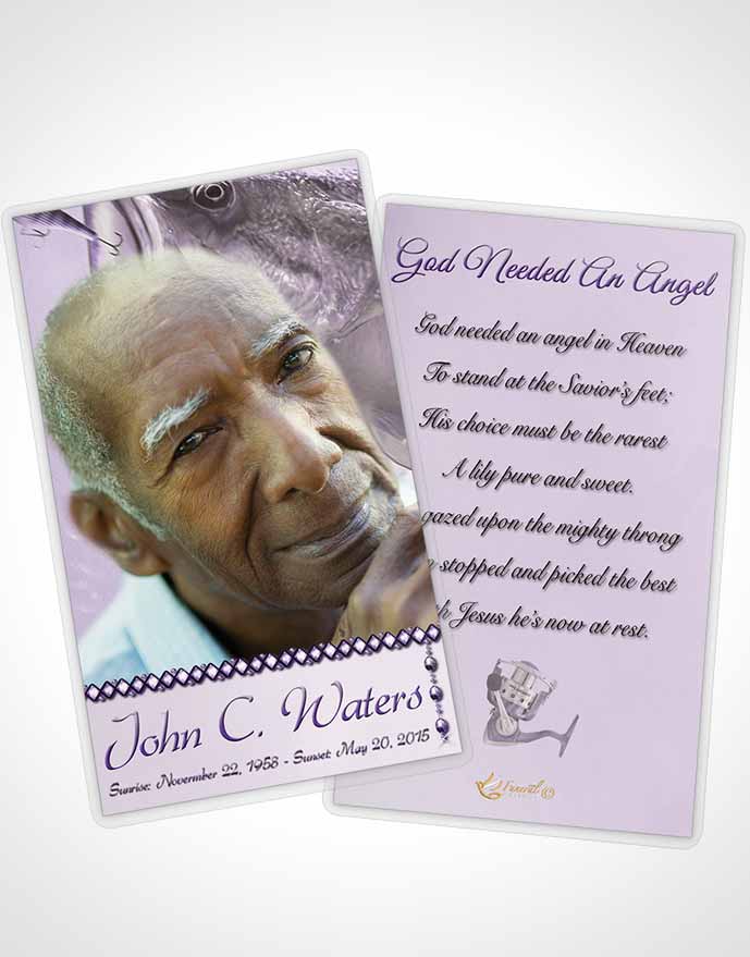 Funeral Prayer Card Template Gone Fishing Lavender Honor