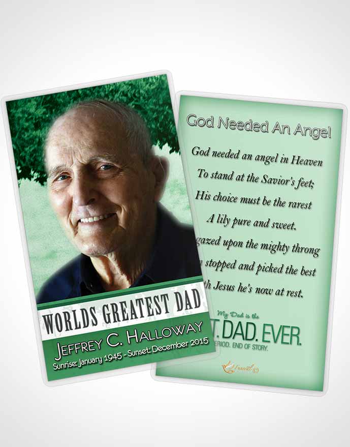 Funeral Prayer Card Template Greatest Dad Glowing Emerald