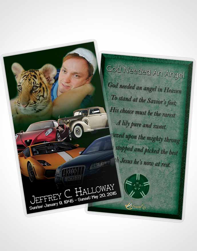 Funeral Prayer Card Template Green Diamond Car Enthusiast
