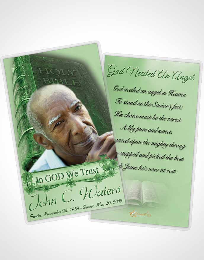 Funeral Prayer Card Template Holy Bible Emerald Glow