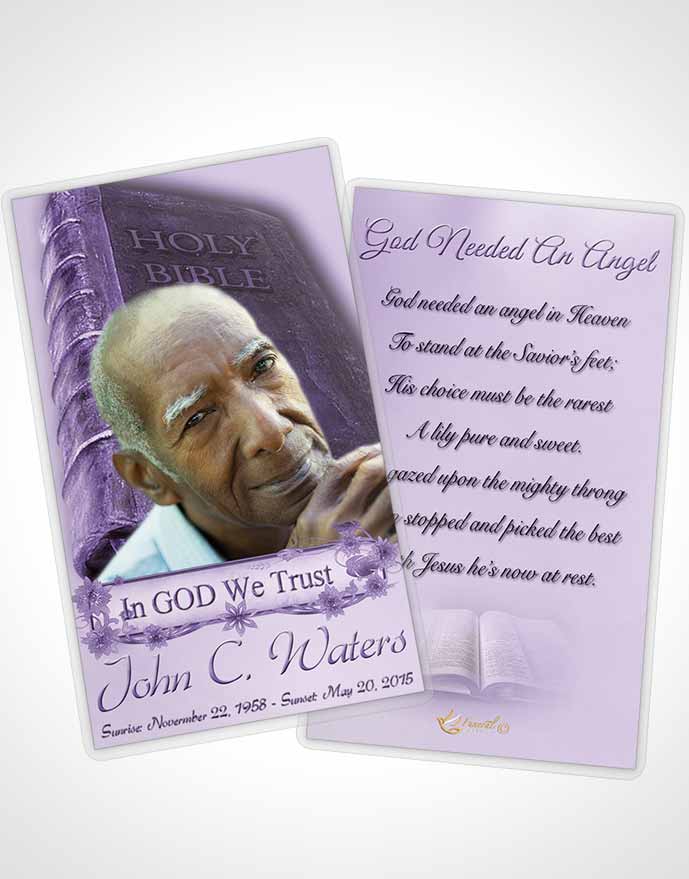 Funeral Prayer Card Template Holy Bible Lavender Honor