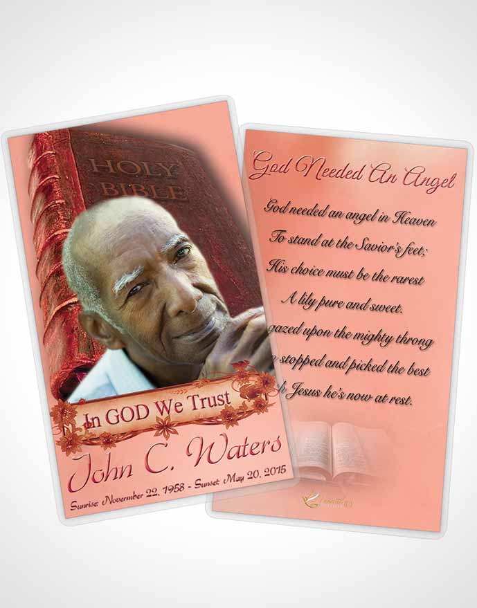 Funeral Prayer Card Template Holy Bible Ruby Sunset