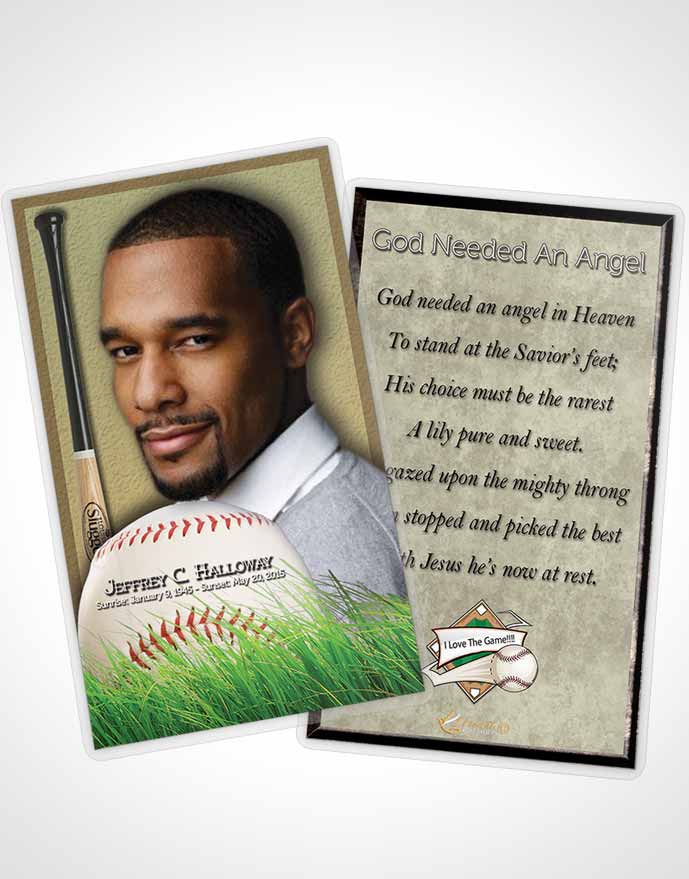 Funeral Prayer Card Template Home Run Baseball Star Dark