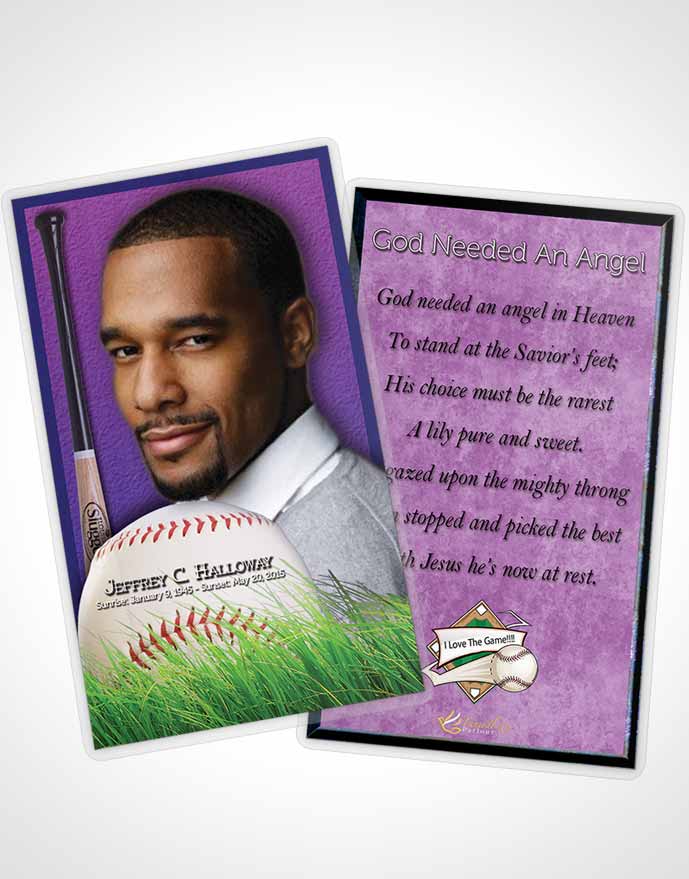 Funeral Prayer Card Template Lavender Love Baseball Star Dark