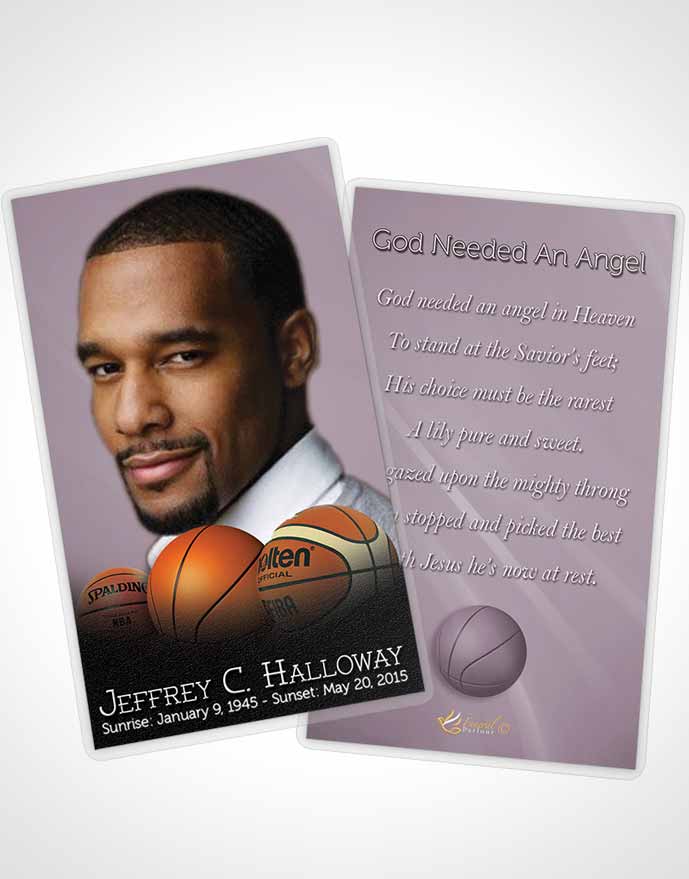Funeral Prayer Card Template Lavender Mist Basketball Lover Dark
