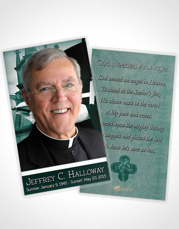 Funeral Prayer Card Template Misty Sky Heavenly Priest