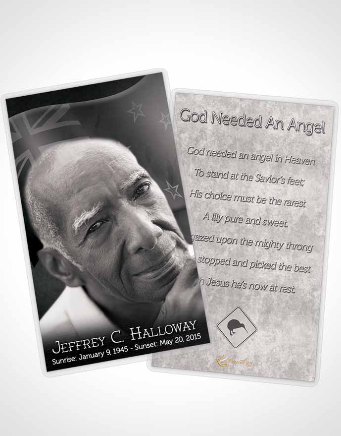 Funeral Prayer Card Template New Zealand Black and White Kiwi