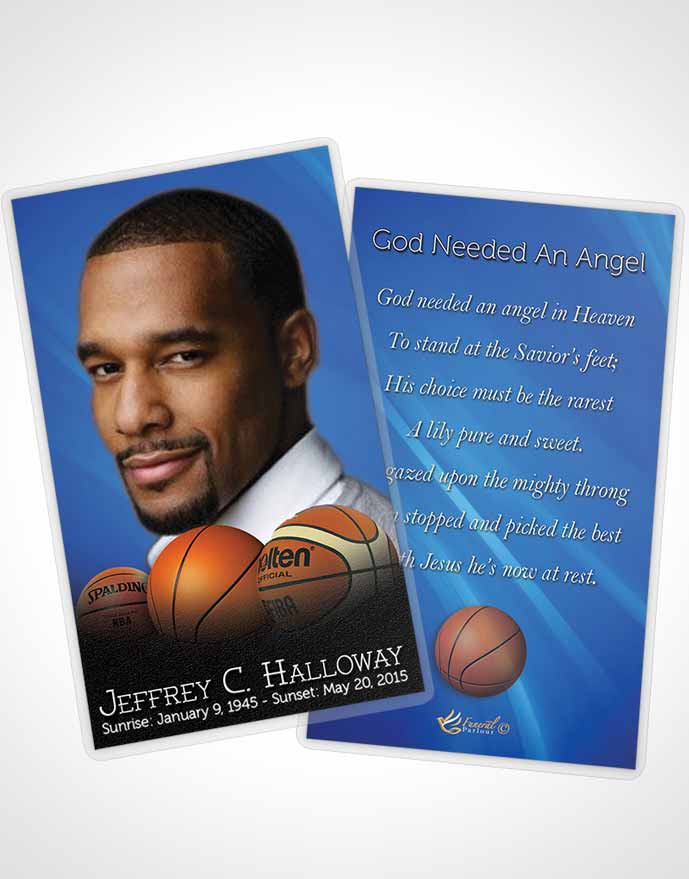 Funeral Prayer Card Template Ocean Blue Basketball Lover Dark