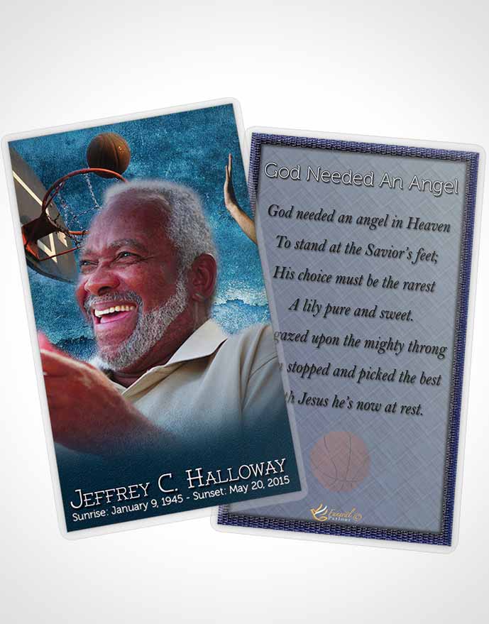 Funeral Prayer Card Template Ocean Blue Basketball Star