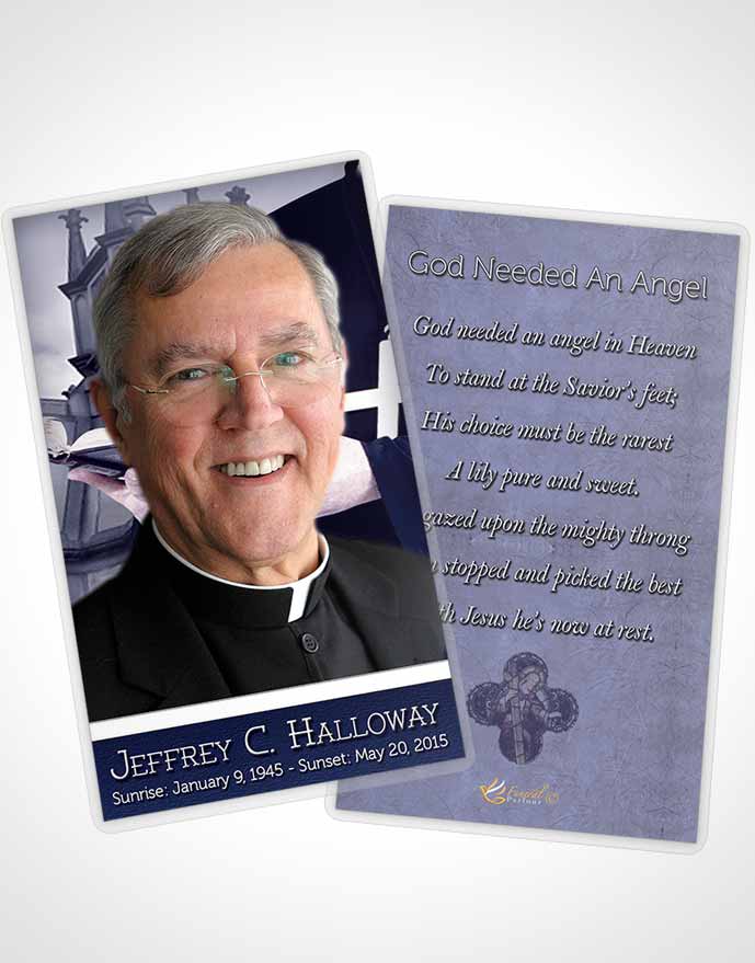 Funeral Prayer Card Template Ocean Blue Heavenly Priest