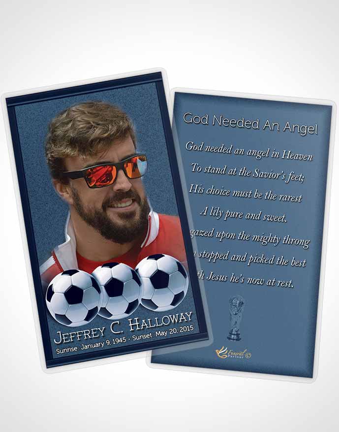 Funeral Prayer Card Template Ocean Blue Soccer Star