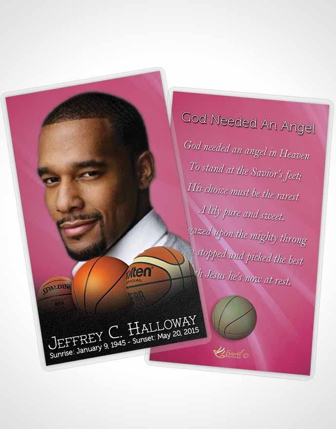 Funeral Prayer Card Template Pink Basketball Lover Dark
