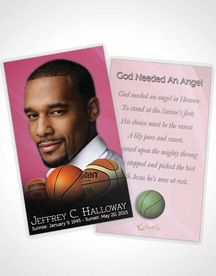 Funeral Prayer Card Template Pink Basketball Lover Light