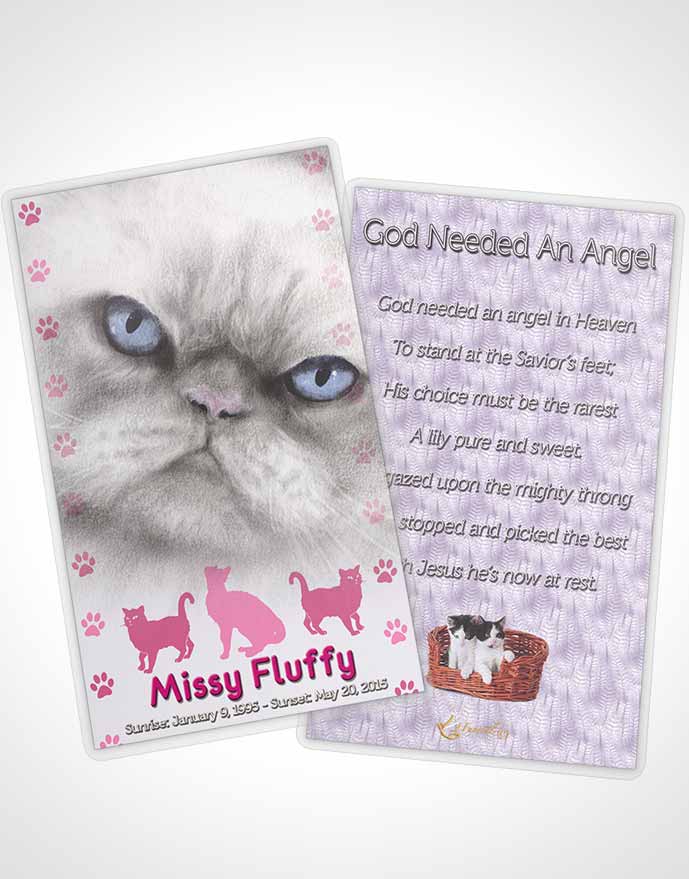 Funeral Prayer Card Template Pink Fluffy Cat