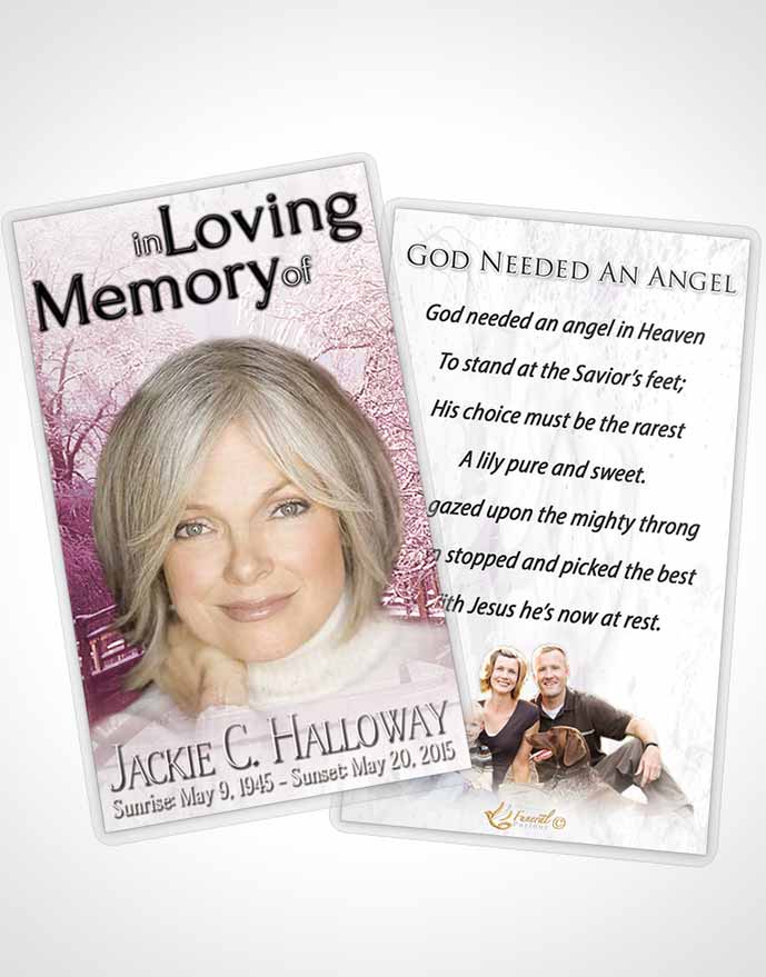 Funeral Prayer Card Template Pink Heaven Winter Paradise