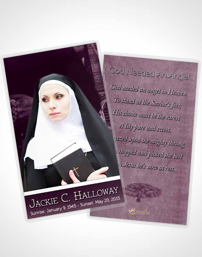 Funeral Prayer Card Template Pink Heavenly Nun