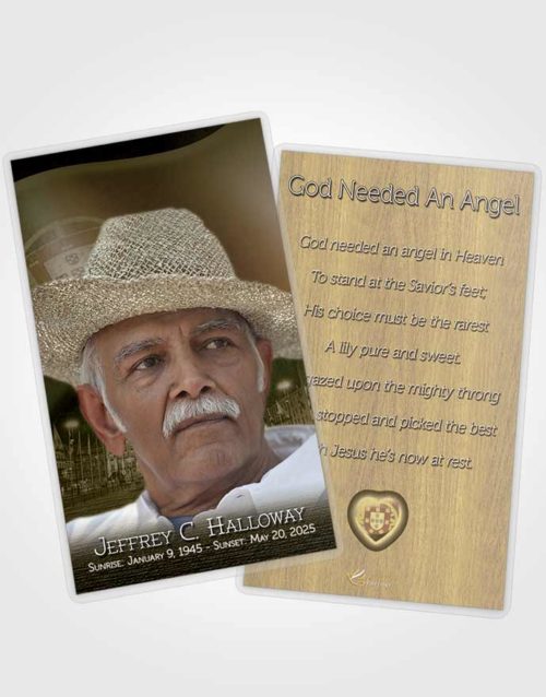 Funeral Prayer Card Template Portuguese Golden Serenity