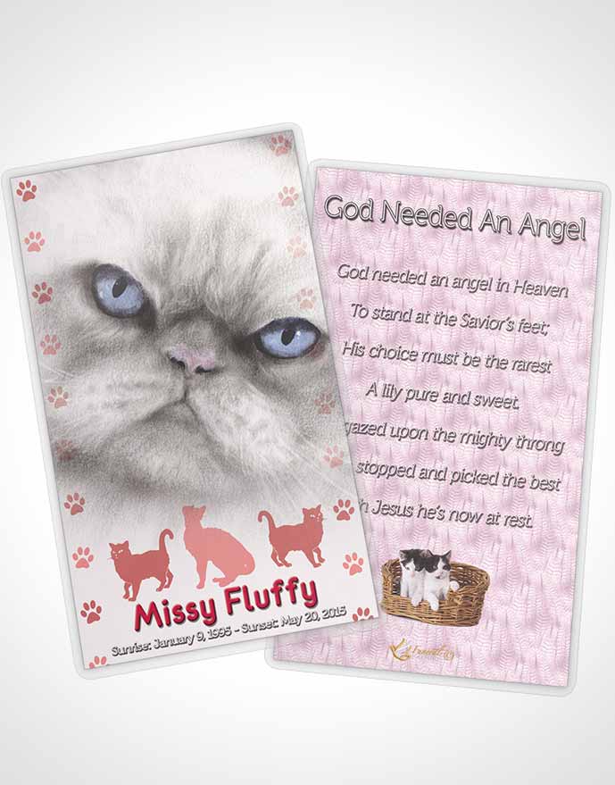 Funeral Prayer Card Template Rosy Fluffy Cat