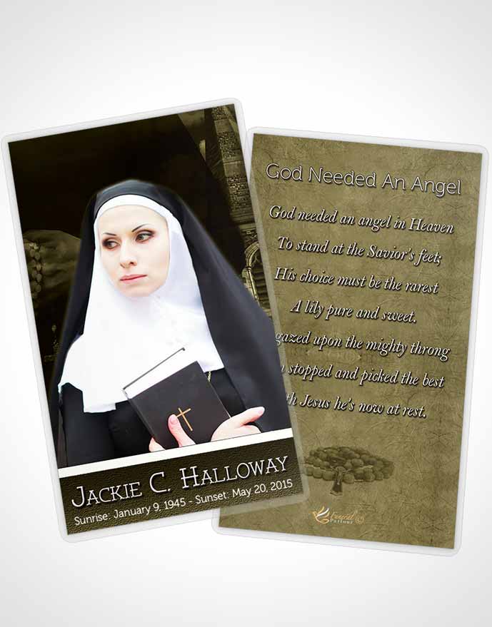 Funeral Prayer Card Template Rustic Heavenly Nun