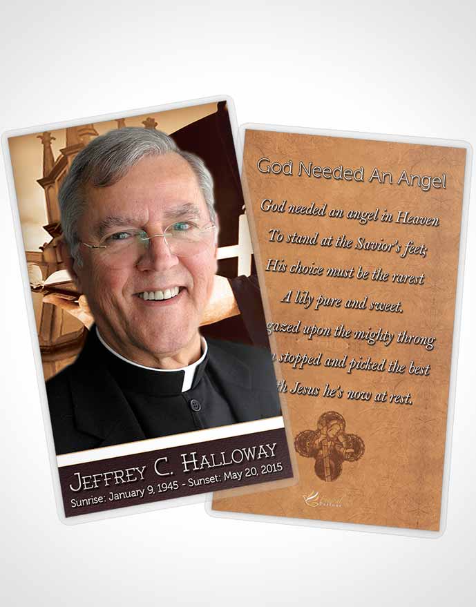 Funeral Prayer Card Template Rustic Heavenly Priest