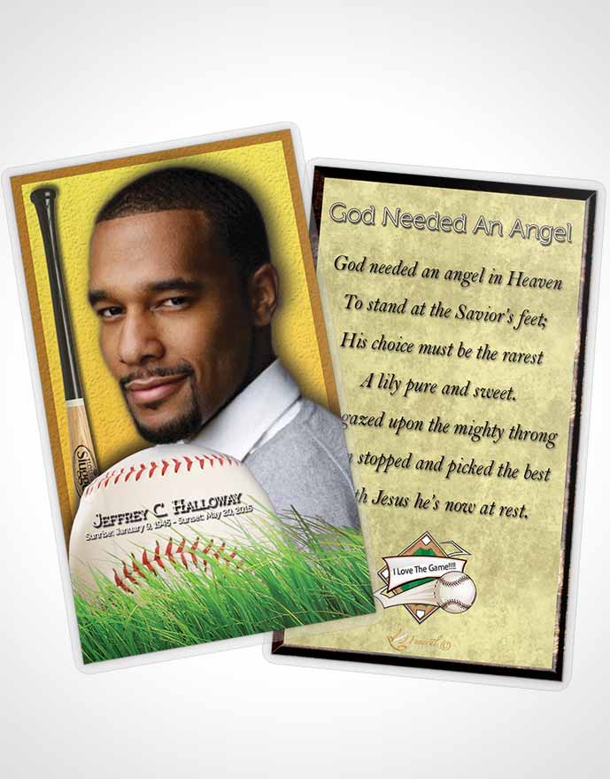 Funeral Prayer Card Template Sandy Baseball Star Light