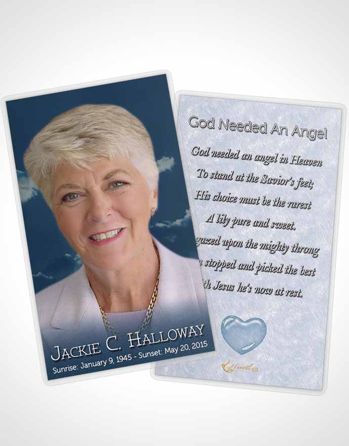 Funeral Prayer Card Template Shining Turquoise Clouds