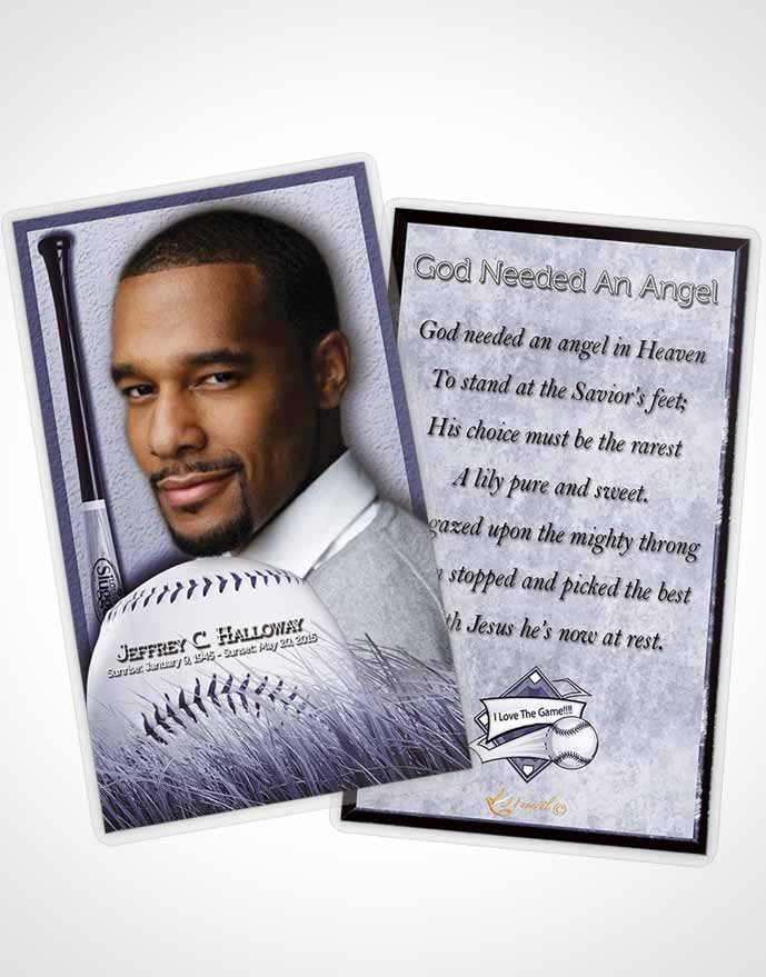 Funeral Prayer Card Template Sky Blue Baseball Star Dark