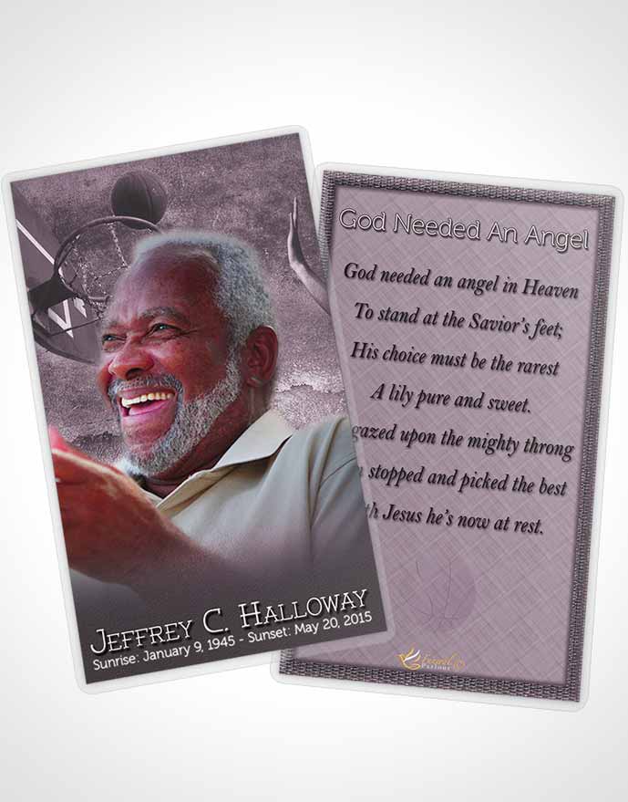 Funeral Prayer Card Template Soft Lavender Basketball Star