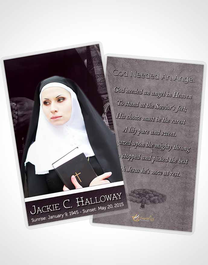 Funeral Prayer Card Template Soft Lavender Heavenly Nun