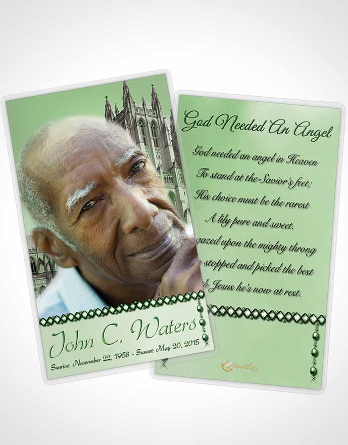 Funeral Prayer Card Template Spring Cathedral Emerald Glow