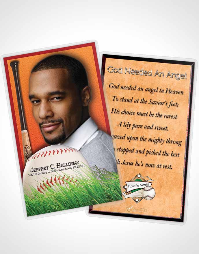 Funeral Prayer Card Template Strawberry Peach Baseball Star Light