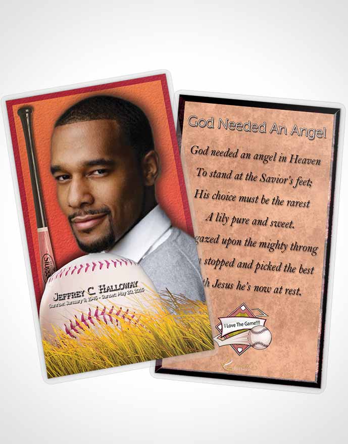 Funeral Prayer Card Template Summer Ruby Baseball Star Dark